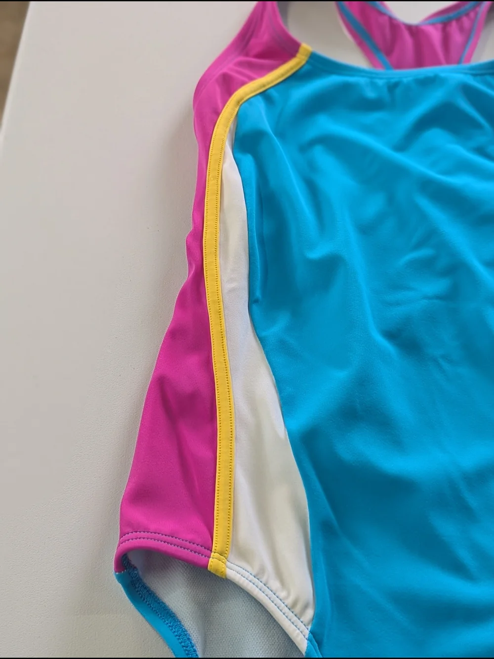 Speedo Girls Size 14 One Piece Swimsuit Blue Pink Colorblock Racerback Youth